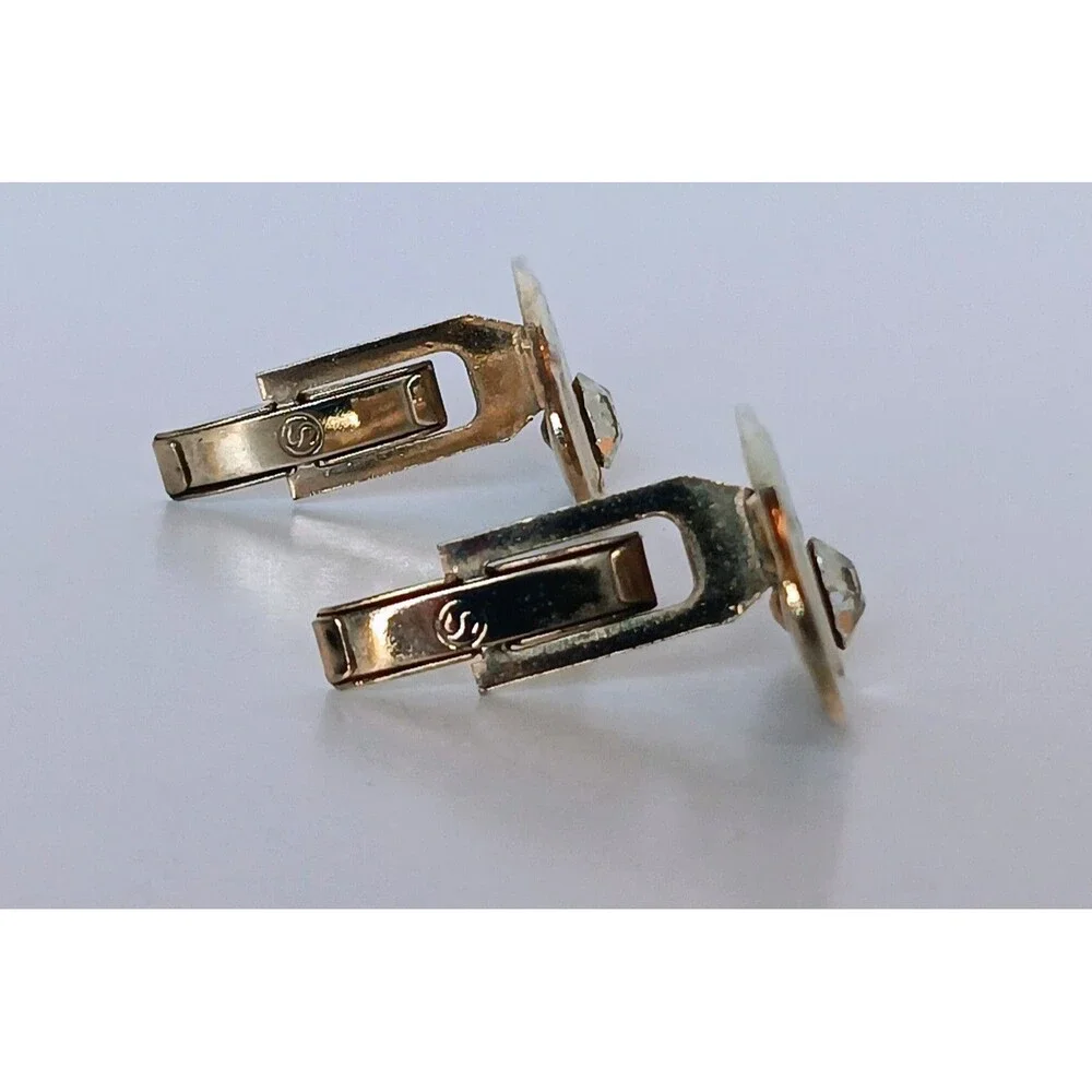 Vintage Shields MCM Mid Century Modern Oval Goldtone Rhinestone Cufflinks